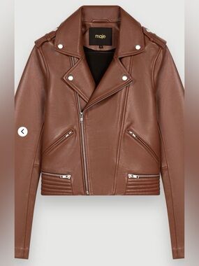 Maje Camel Brown Leather Moto Jacket